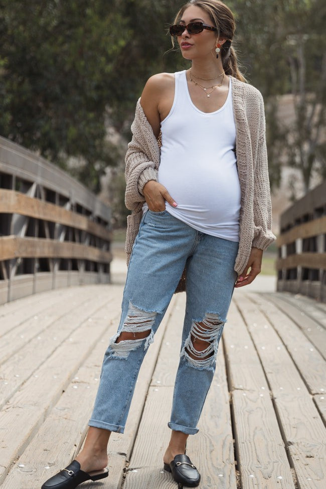 Light Blue Ripped Knee Distressed Maternity Jeans | PinkBlush Maternity