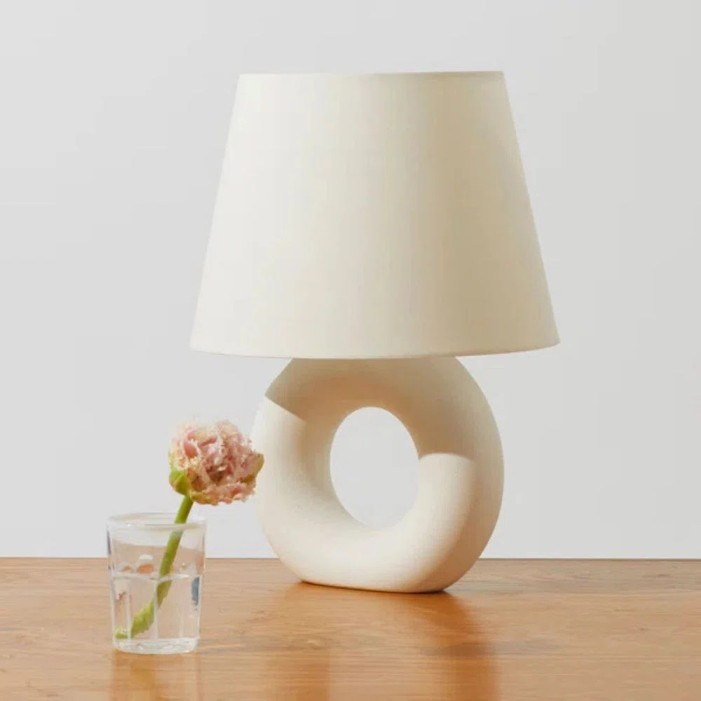 Chloe 15.5" Modern LED Table Lamp with Circular Ceramic Base and Natural Cotton Shade | Wayfair North America