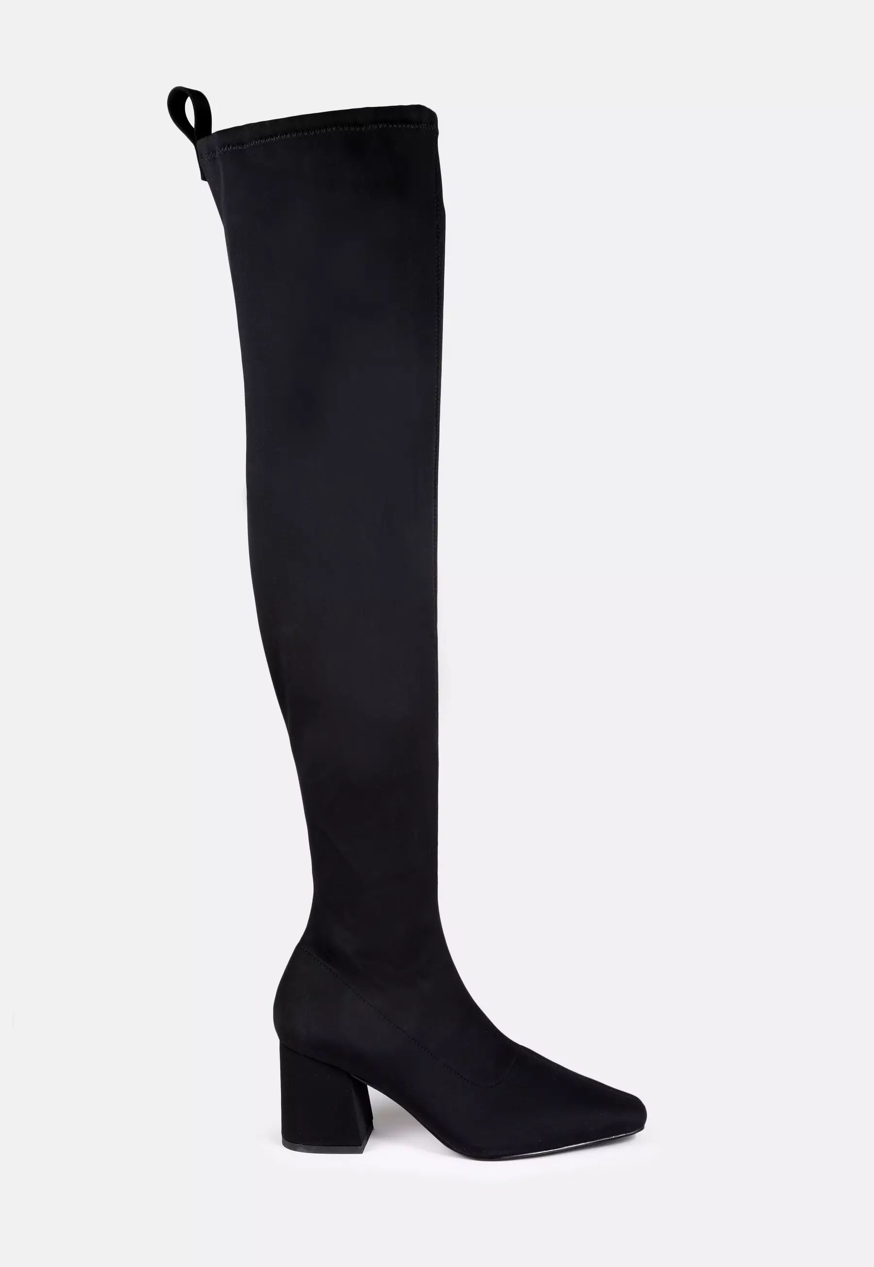 Missguided - Black Mid Heel Over The Knee Boots | Missguided (US & CA)