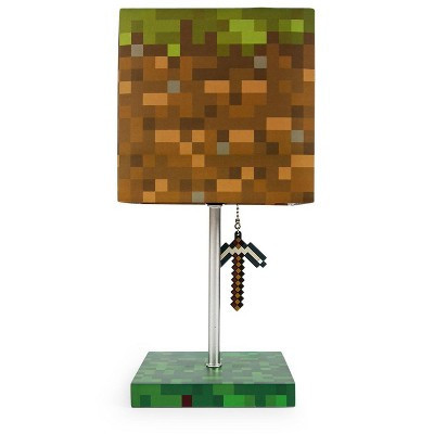 Ukonic Minecraft Grass Block Desk Lamp With Pickaxe 3D Puller | 14 Inches Tall | Target