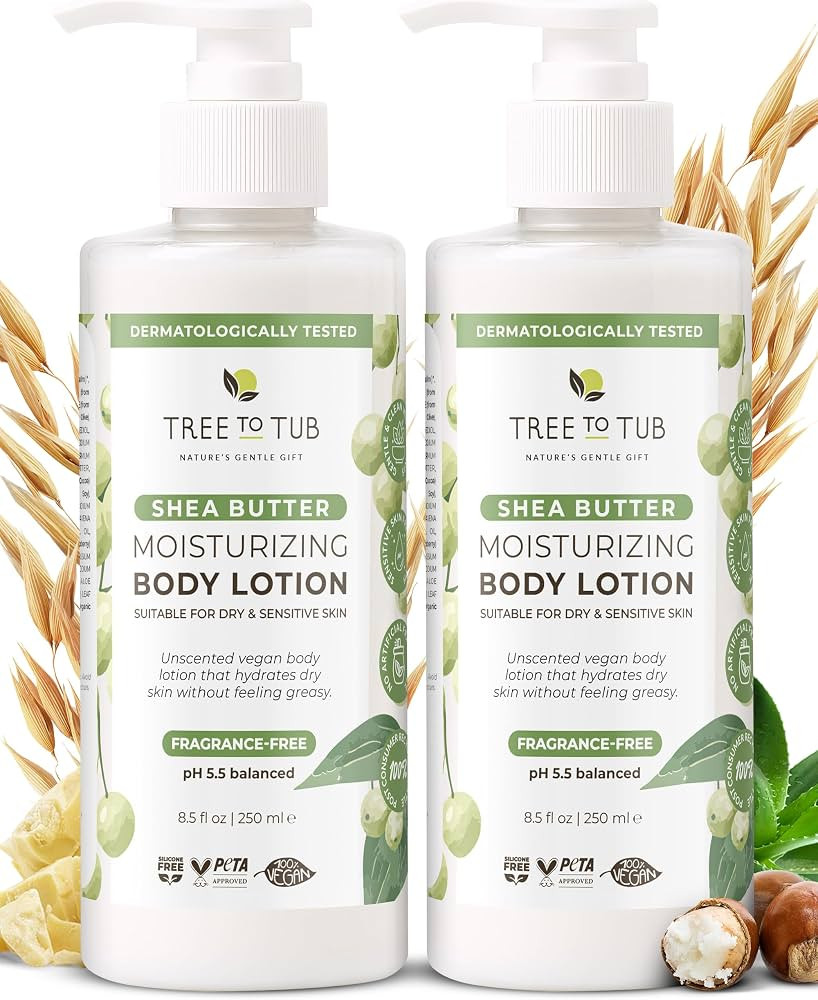 Tree To Tub Unscented Shea Butter Body Lotion for Dry Skin - Fragrance Free Lotion,Vegan Body Moi... | Amazon (US)