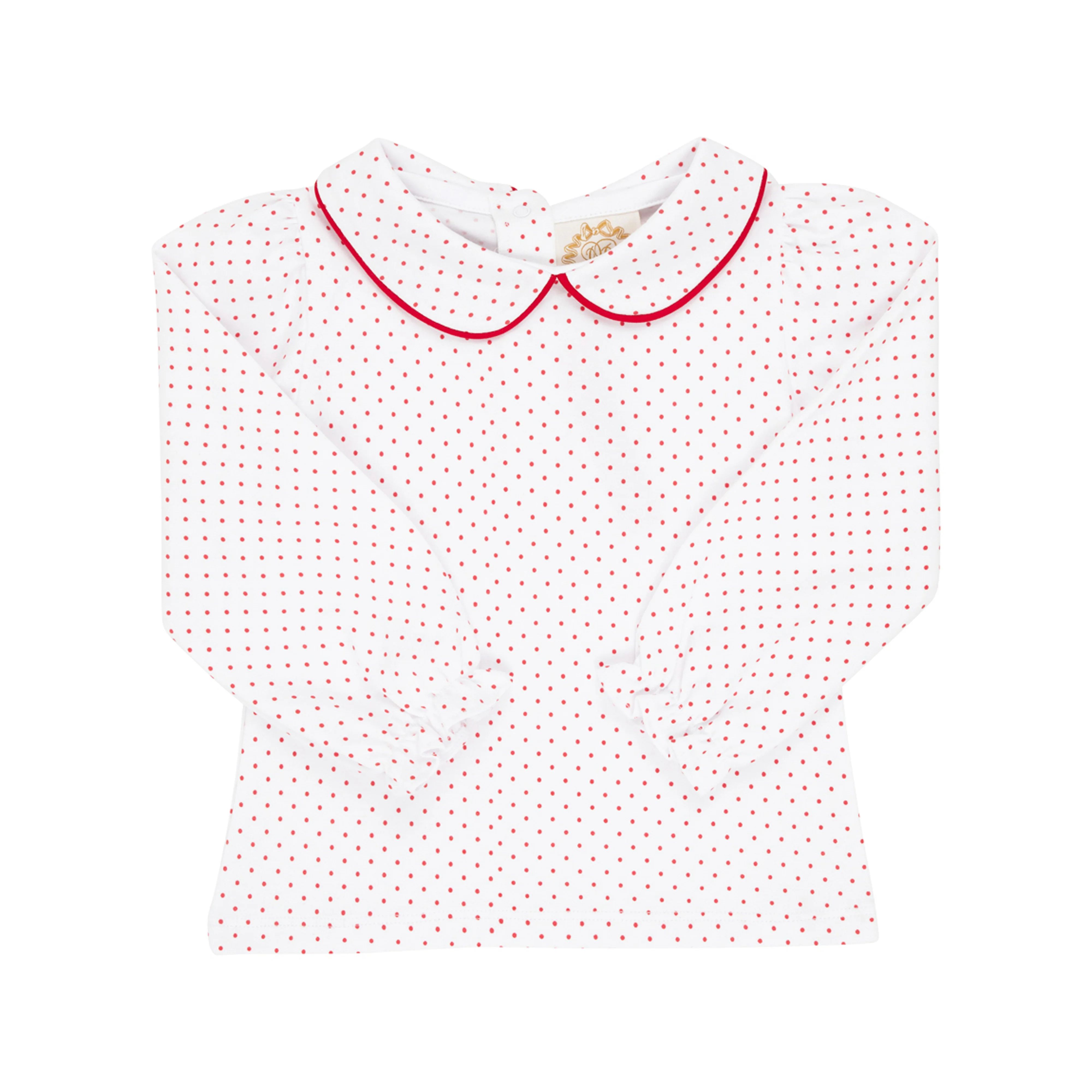 Maude's Peter Pan Collar Shirt (Long Sleeve Pima) - Worth Avenue White with Richmond Red Microdot | The Beaufort Bonnet Company