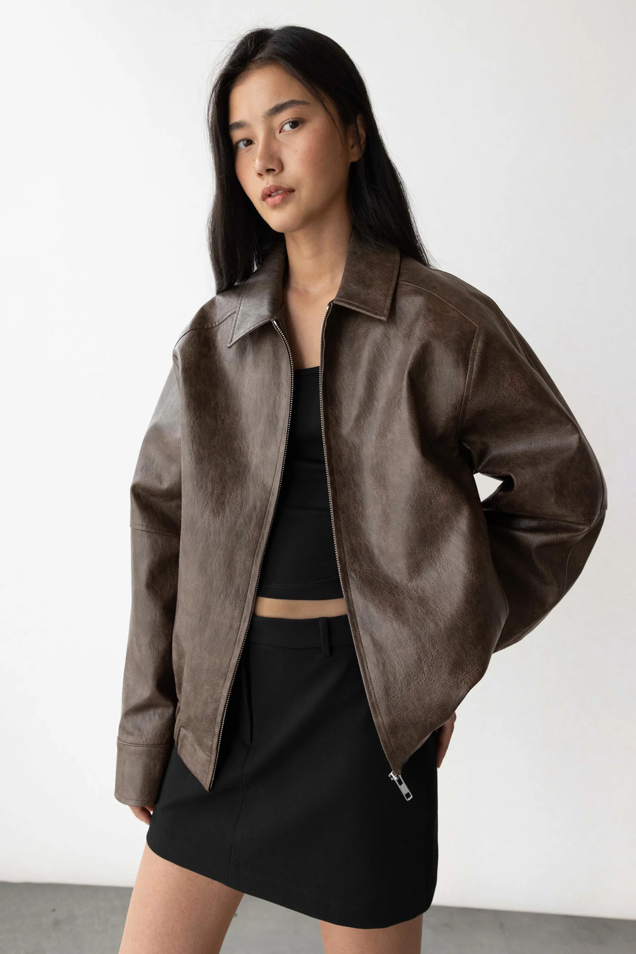 VEGAN LEATHER BOMBER JACKET | OAK + FORT