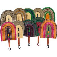 Elegant & Handmade One African Handheld Fan From Ghana 17-20"" With Woven Designs Leather Handles Men & Women | Etsy (US)