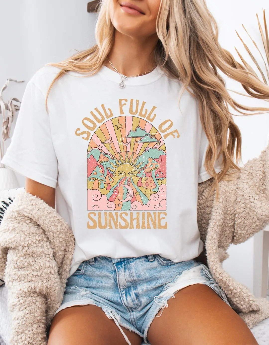 Comfort Colors® Tee, Soul Full of Sunshine, Sun Graphic Tee, Sun T Shirt, Boho Tee, Retro 70s St... | Etsy (US)