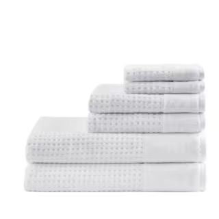 Madison ParkSpa Waffle 6-Piece White Cotton Jacquard Antimicrobial Towels Set(89)Questions & Answ... | The Home Depot