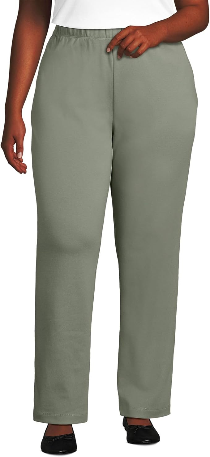 Lands' End Women's Relaxed Fit Sport Knit High Rise Pants - Soft Cotton Pull-On with Elastic Wais... | Amazon (US)