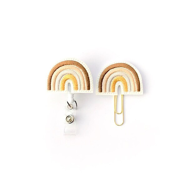 Neutral Beige Rainbow Badge Reel Planner Clip ID Holder | Etsy | Etsy (US)