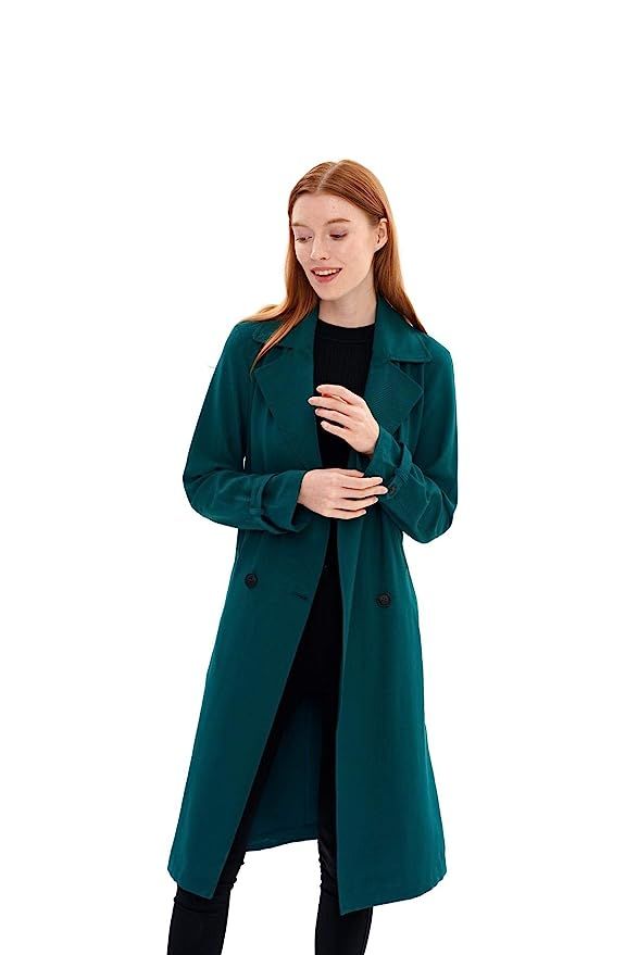 Charis Allure Women's Lace-up Double-Breasted Lapel Trench Coat, Green | Amazon (US)