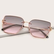 Rimless Irregular Frame Sunglasses With Case | SHEIN