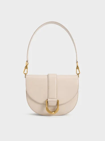 Gabine Leather Saddle Bag
 - Oat | Charles & Keith US