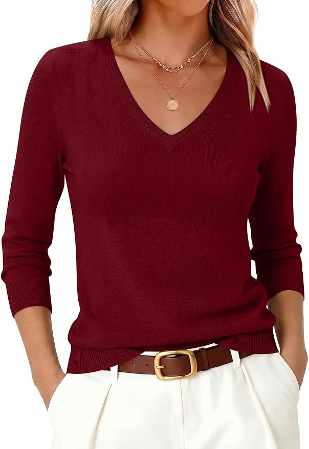ANRABESS Womens V Neck Wool Blend Knit Lightweight Sweater | Amazon (US)