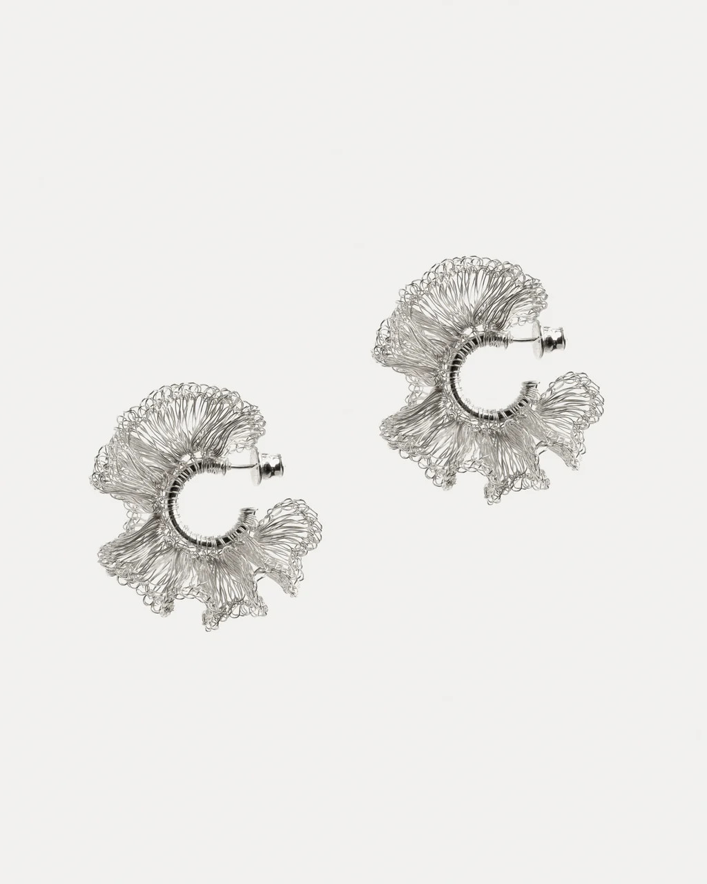 Hand Crochet Ruffled Hoops - Silver | Frances Valentine