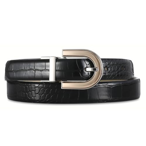 RISANTRY Women's Black Belts, Black Crocodile Leather Waist Belts for Women, Faux Leather Belt for Dresses | Amazon (US)
