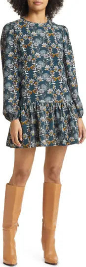 Floral Print Long Sleeve Drop Waist Minidress | Nordstrom