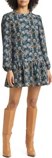 Caslon® Floral Print Long Sleeve Drop Waist Minidress | Nordstrom | Nordstrom