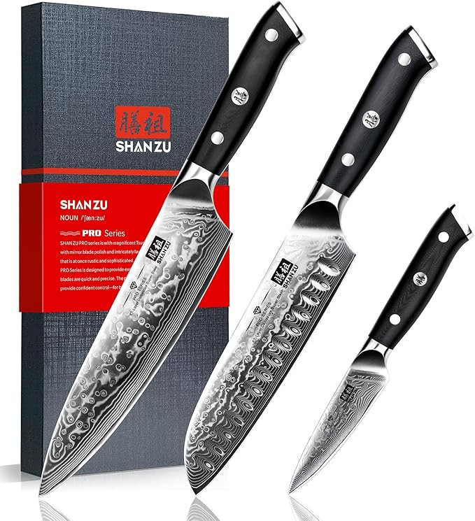 SHAN ZU Damascus Knife Set, Japanese Super Steel 3 PCS Damascus High Carbon Professional Ultra-Sh... | Amazon (US)