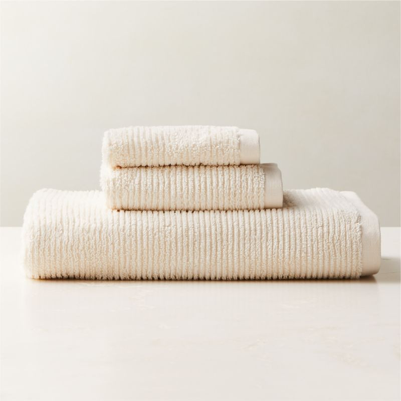 Brooks Ribbed Organic Cotton Warm White Bath Towel Set + Reviews | CB2 | CB2