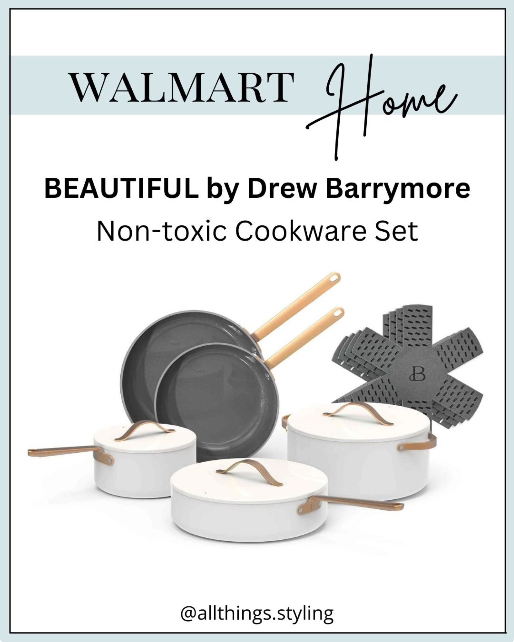 12pc Ceramic Non-Stick Cookware Set, Cornflower Blue, by Drew Barrymore