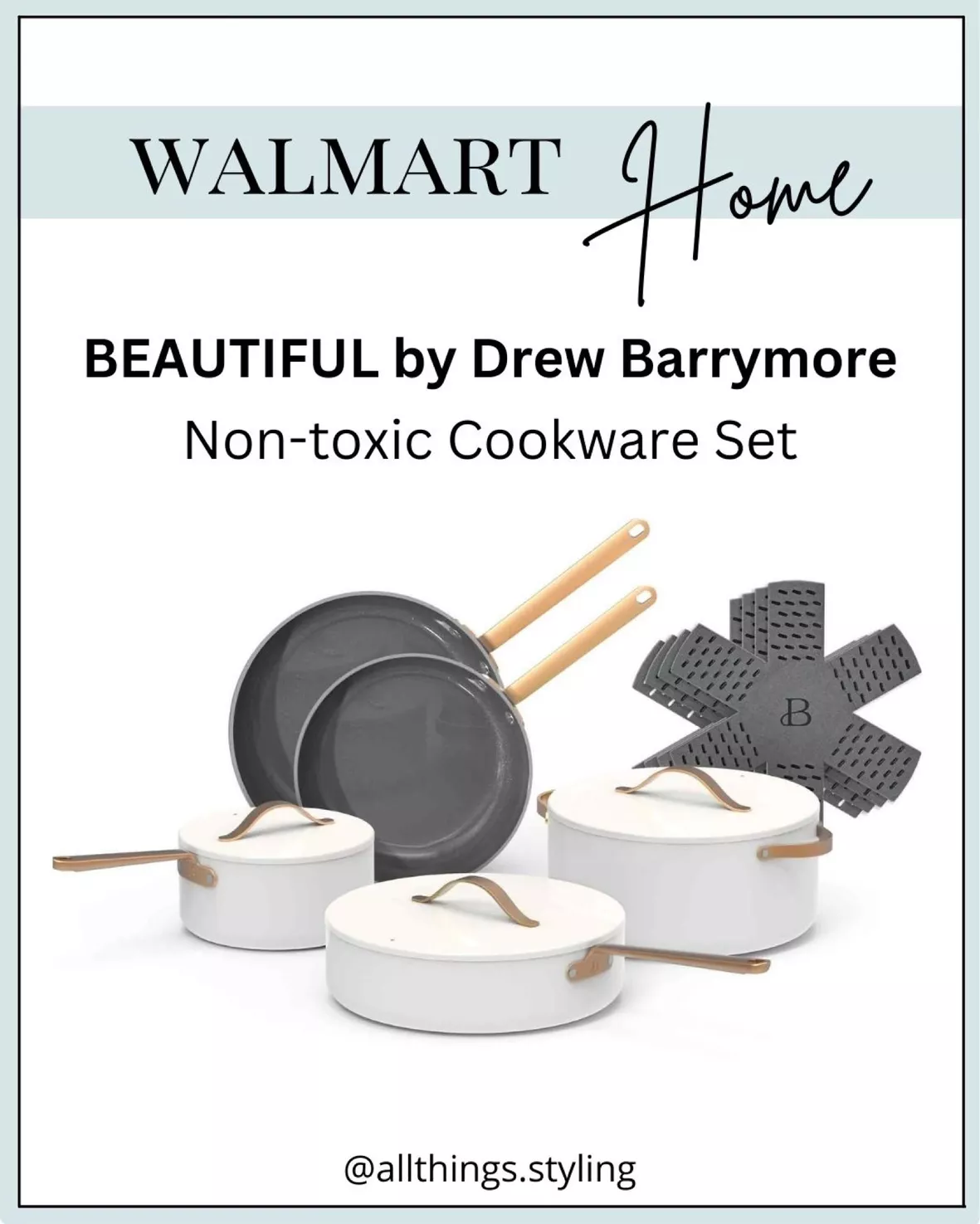 Beautiful 12pc Ceramic Non-Stick Cookware Set, Sage Green by Drew