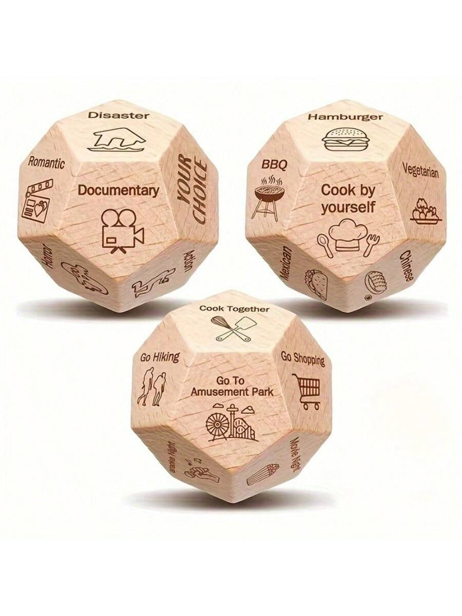 3pcs Couples' Decision Dice Set - Perfect For Date Night, Food & Movie Ideas - Ideal Gift For Boy... | SHEIN