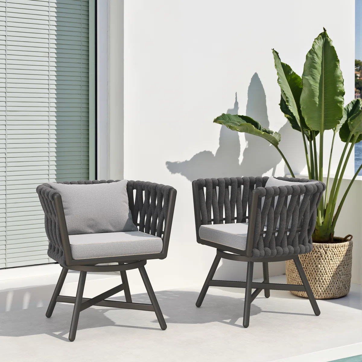 Arlend Swivel Patio Dining Armchair with Cushion (Set of 2) | Wayfair North America
