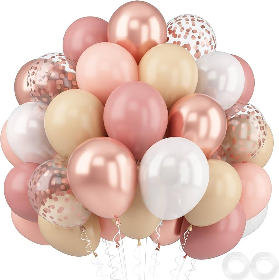 Retro Blush Pink Party Balloons, 52 PCS 12 Inch Metallic Chrome Rose Gold Dusty Pink Maca Orange ... | Amazon (US)