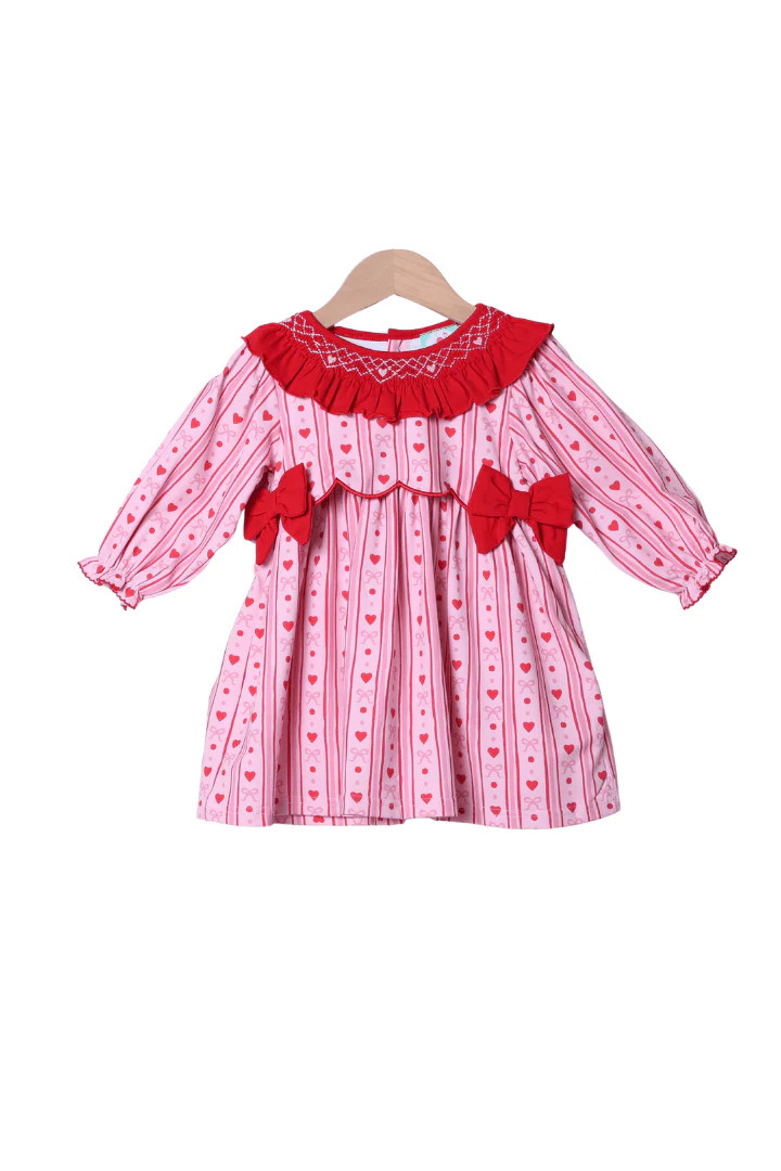 Smocked Fancy Hearts Bow Dress | The Smocked Flamingo