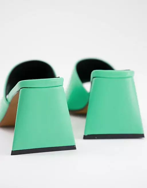 ASOS DESIGN Healing premium leather mid heeled mules in green   | ASOS | ASOS (Global)