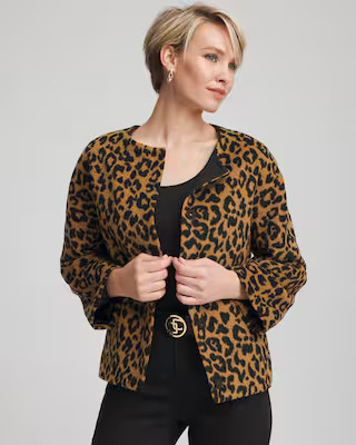 Fuzzy Collarless Animal Print Jacket | Chico's