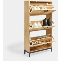Vonhaus - Rattan Shoe Storage Cabinet - Wooden 3 Drawer Footwear Cupboard Organiser with Pull Down H | ManoMano UK