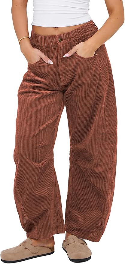 Lviefent Mid Rise Barrel Jeans Baggy Wide Leg Corduroy Ankle Pants | Amazon (US)