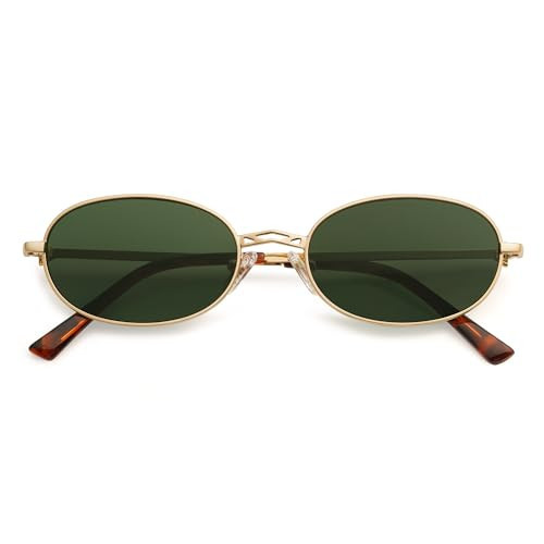 Appassal Retro Oval Sunglasses for Women Men Trendy Designer 90s Vintage Y2k Sunnies AP3662 Gold/Green | Amazon (US)