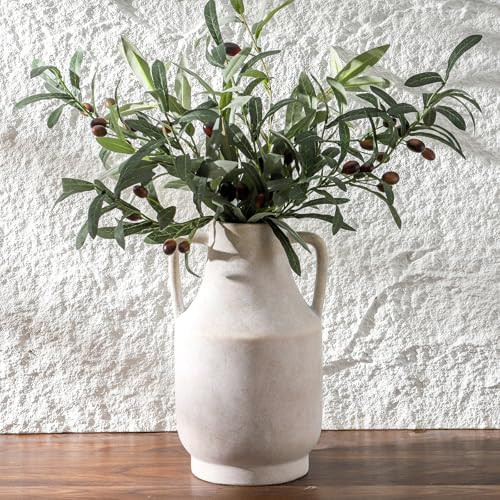 Mitt&Ditt Ceramic Flower Vase with Handles, 11 inch Tall Off-White Vase, Large Decorative Terraco... | Amazon (US)