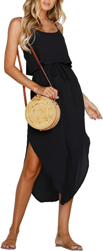 Alaster Women’s Chiffon Short Sleeve Casual Midi Dress Irregular Hem Summer Dress | Amazon (US)