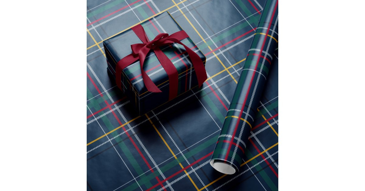 Christmas navy plaid classic holiday simple wrapping paper | Zazzle | Zazzle