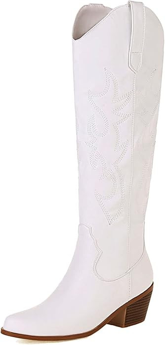 Erocalli Cowboy Boots for Women Embroidered Pull-On Chunky Stacked Heel Cowgirl Knee High Western... | Amazon (US)
