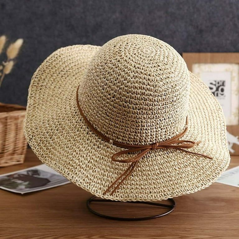 Women Floppy Sun Hat Summer Wide Brim Beach Cap Packable Cotton Straw Hat for Travel | Walmart (US)