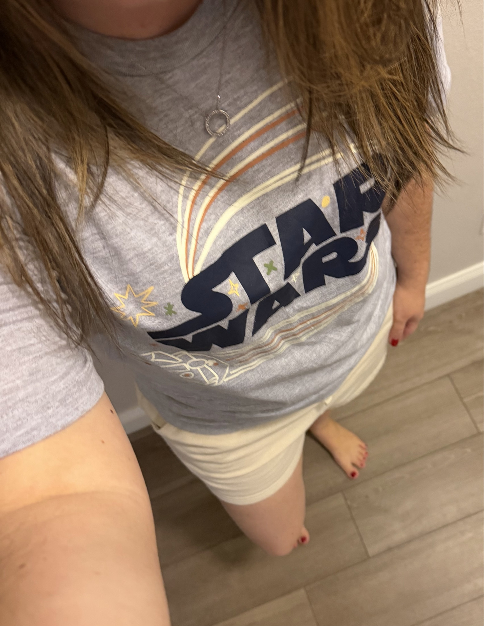 Good night! Lounge set outfit of the night - Star Wars Men’s Pajama Top and my light colored lounge shorts from Target. 

Cozy Outfits | Home Outfits | Pajamas | Men’s | Women’s | Shorts | Target 

#LTKootd #LTKMens #LTKmomlife