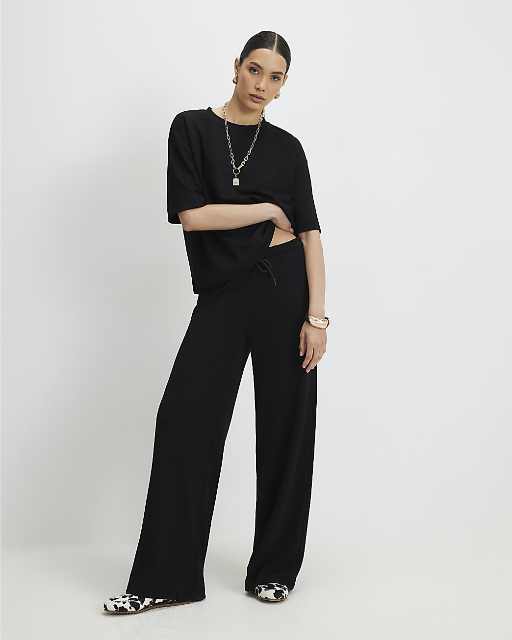 Black Premium Wide Leg Joggers | River Island UK & IE