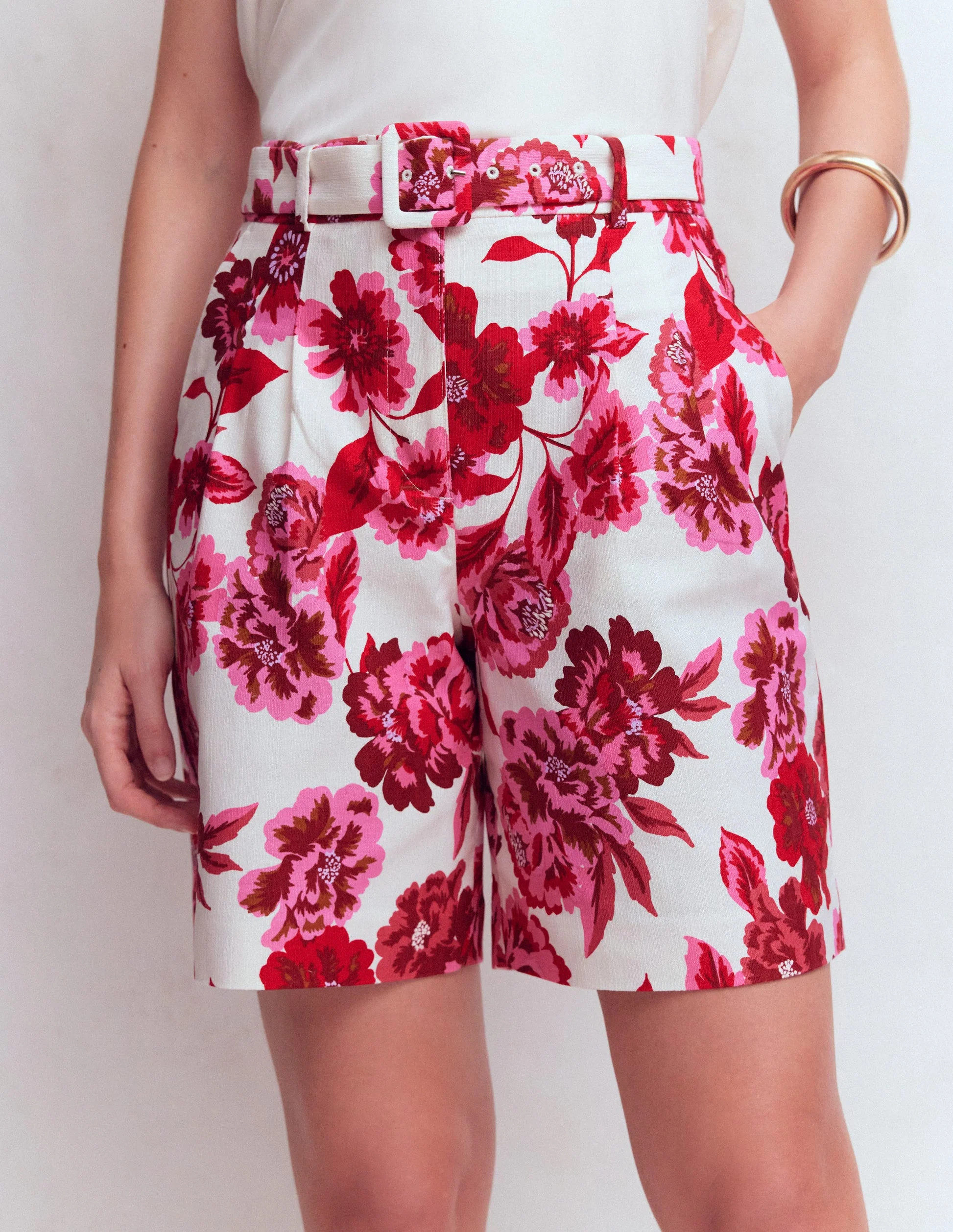 Chelsea Belted Tailored Shorts-Sangria Sunset, Floral Print | Boden (US)