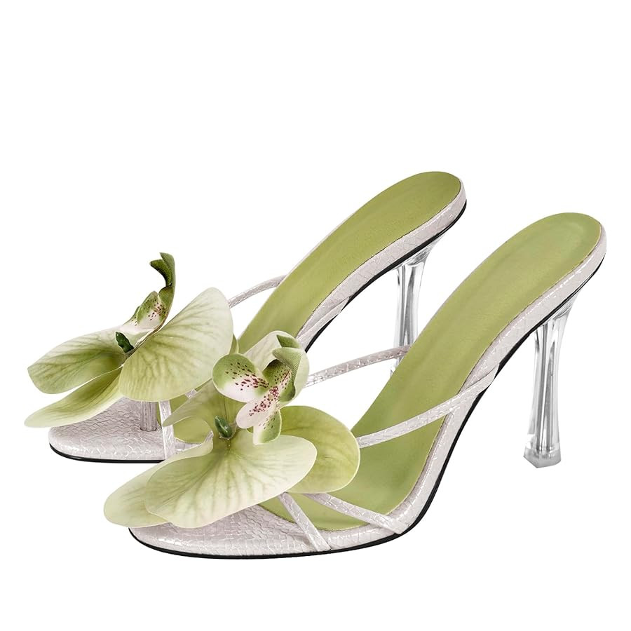 sexytag Clear Kitten Heels Floral Print Thong Sandals Slip On Flower Stiletto Heels Open Toe Mule... | Amazon (US)