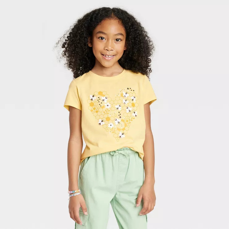 Girls' Bee Heart Short Sleeve Graphic T-Shirt - Cat & Jack™ Yellow | Target
