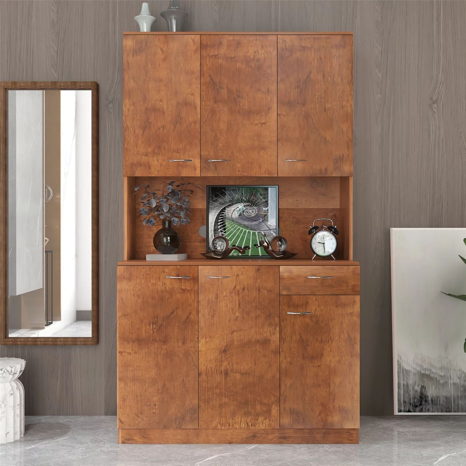 70.87" Tall Kitchen Cabinet with 6-Doors, 1-Open Shelves and 1-Drawer, Freestanding Kitchen Pantr... | Walmart (US)