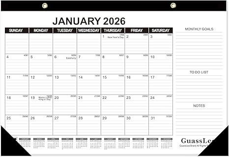 GuassLee Desk Calendar 2026-2027 - 18 Months Calendar 17" × 11.5" Desk Calendar from Jan. 2026 t... | Amazon (US)