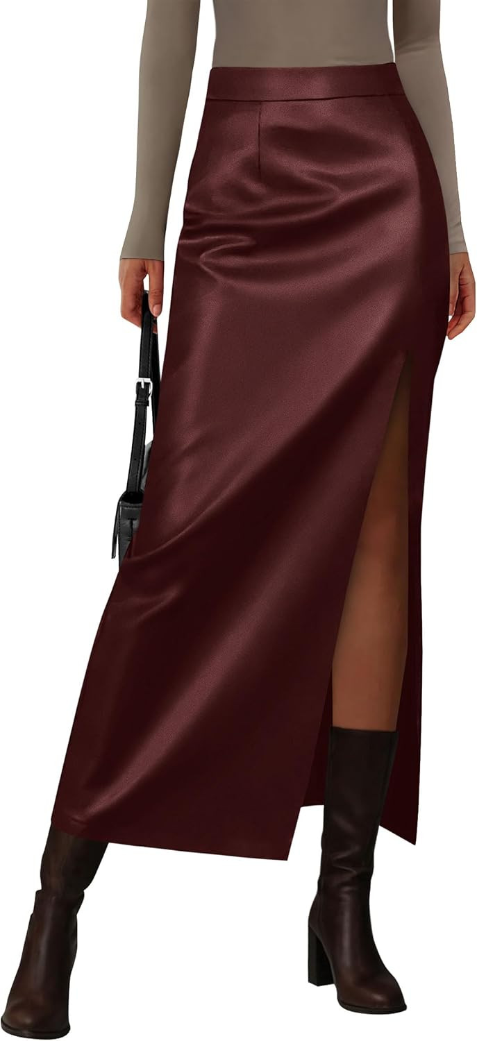 PRETTYGARDEN Women's Faux Leather Skirt Fall High Waisted Long Pencil Skirt | Amazon (US)