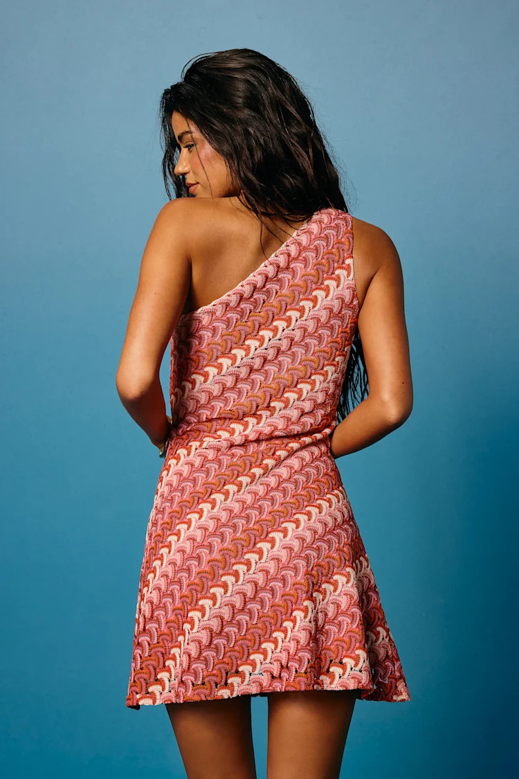 Augustine Pink Multi Crochet One-Shoulder Mini Dress | Lulus
