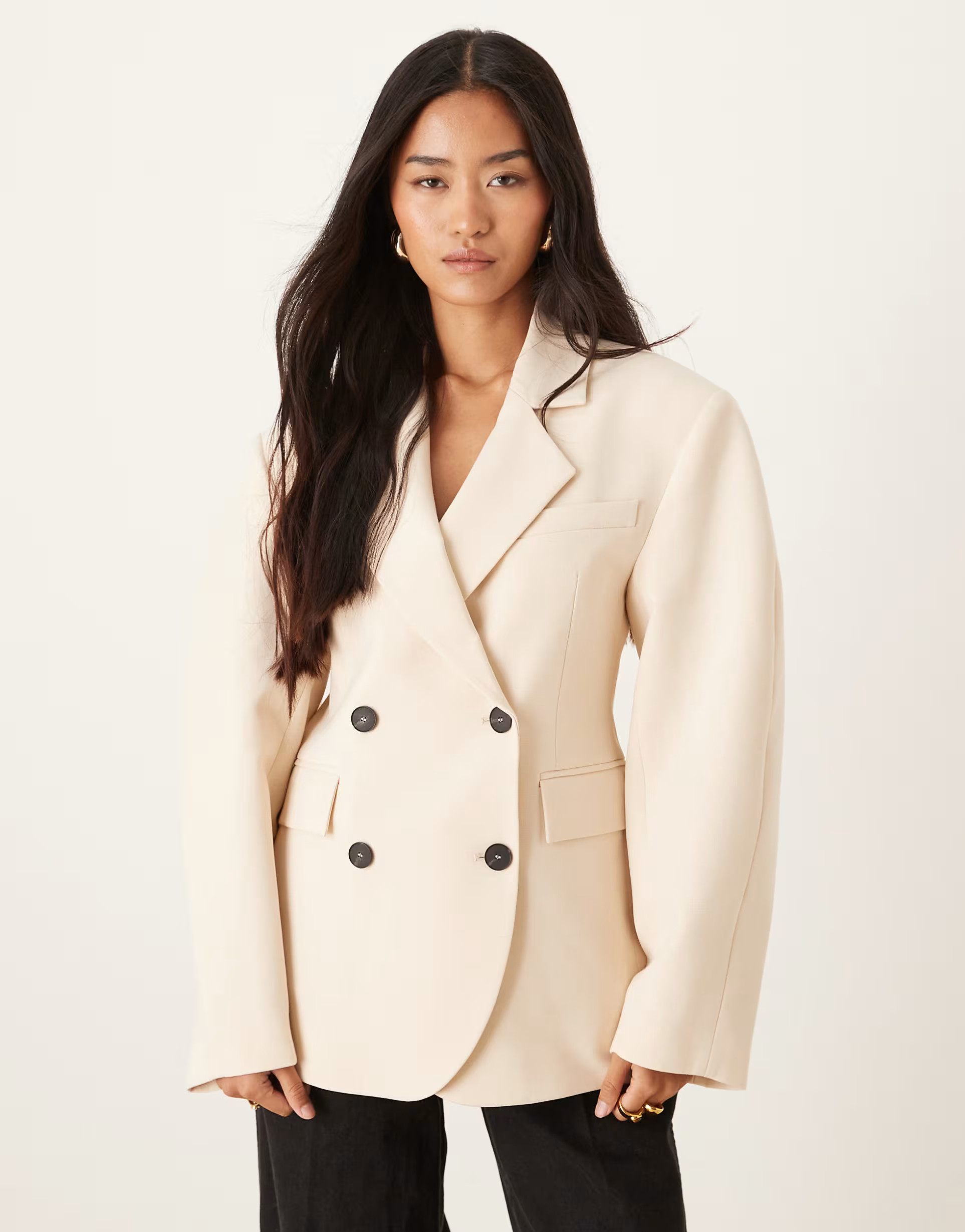 ASOS DESIGN – Eleganter, zweireihiger Blazer in Sand mit Cocoon-Ärmeln | ASOS | ASOS (Global)