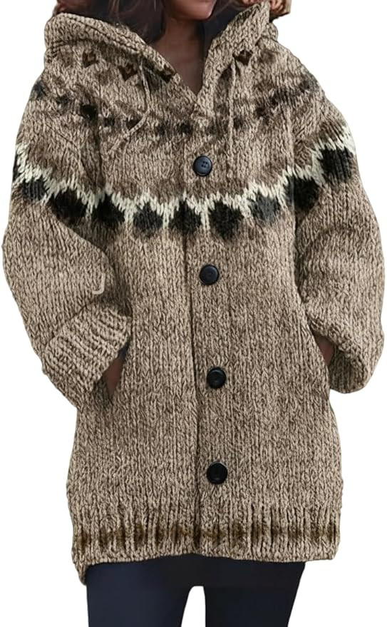 Women's Oversized Hooded Knitted Cardigan Button Long Sleeve Animal Artistic Prints Cozy Soft Fal... | Amazon (US)