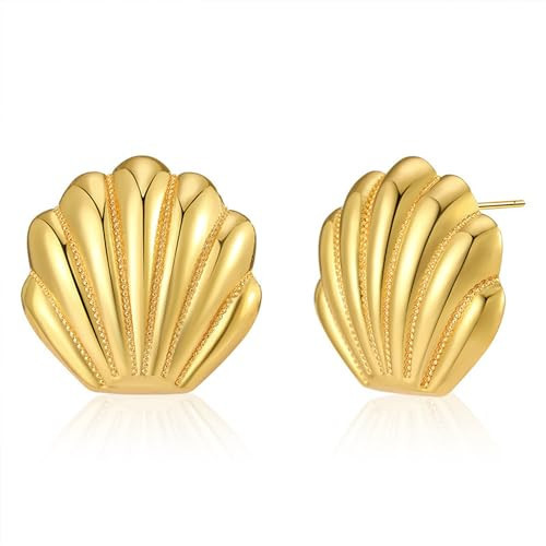 Gold Shell Earrings Beach Earrings for Women Seashell Earrings Gold Hoop Earrings 18K Gold Earrings for Women Trendy Statement Dangle Earrings | Amazon (US)